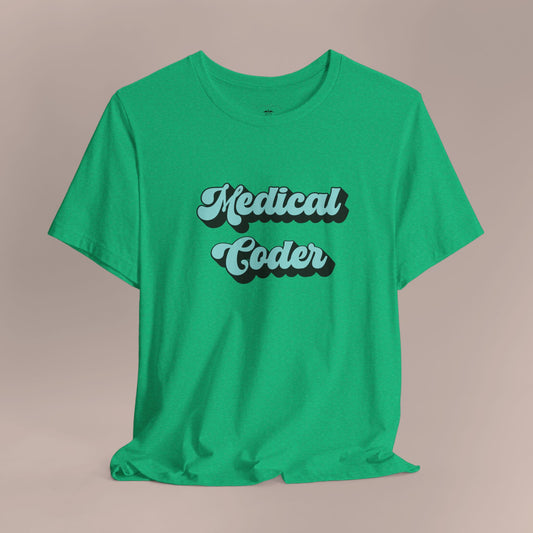 Retro Medical Coder Aqua on Black T-Shirt