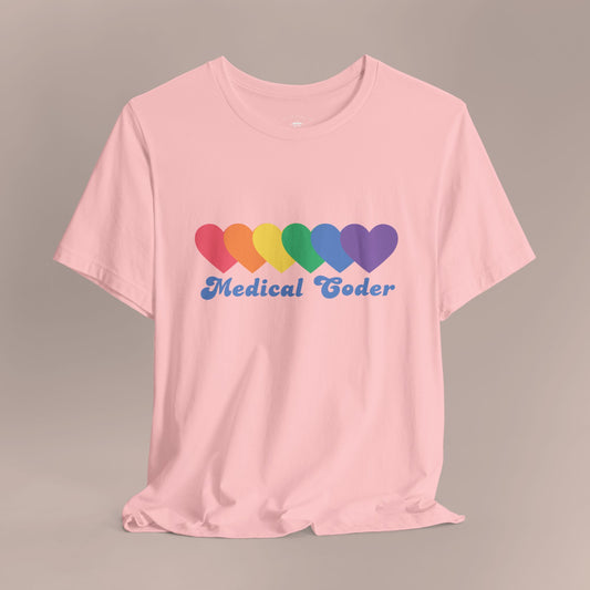 Rainbow Hearts Medical Coder Retro Font BF T-Shirt