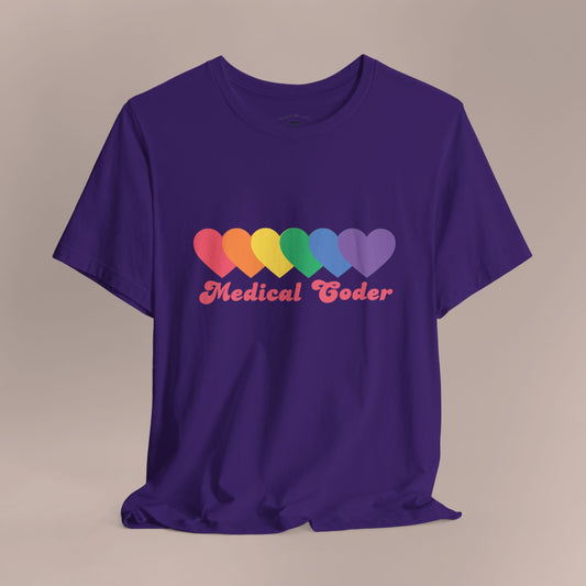 Rainbow Hearts Medical Coder Retro Font PF T-Shirt