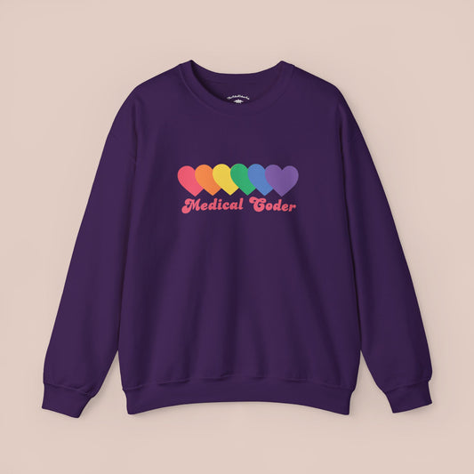 Rainbow Hearts Medical Coder Retro Font PF Sweatshirt