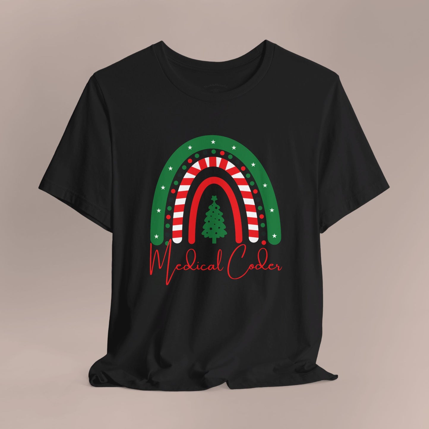 Christmas Tree Candy Cane Rainbow Medical Coder Holiday RF T-Shirt