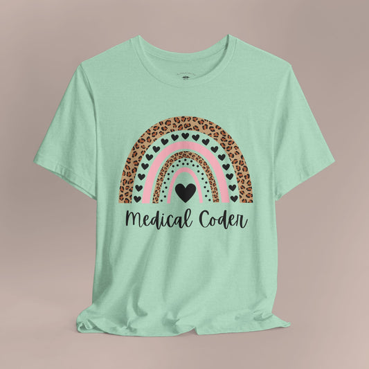 Leopard and Hearts Rainbow Medical Coder T-Shirt